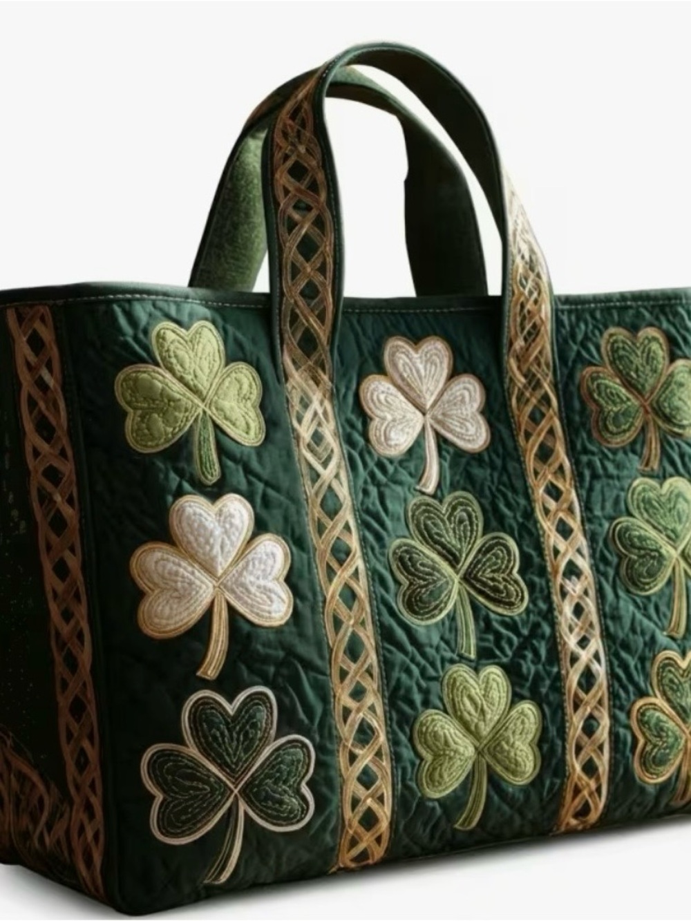 Quilted Shamrock Tote Bag in Dark Green